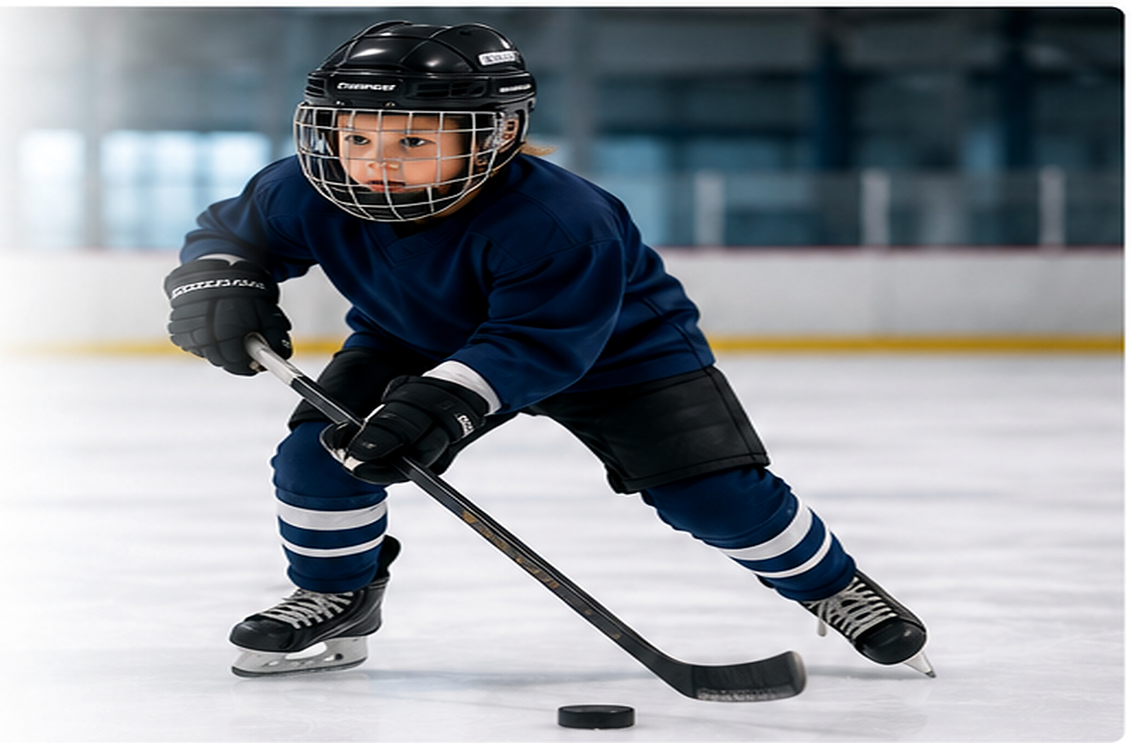 Junger Nachwuchs-Eishockeyspieler auf dem Eis